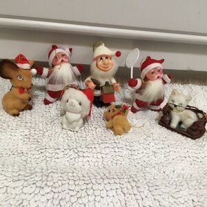 7 Vintage MCM Flocked Christmas Ornaments